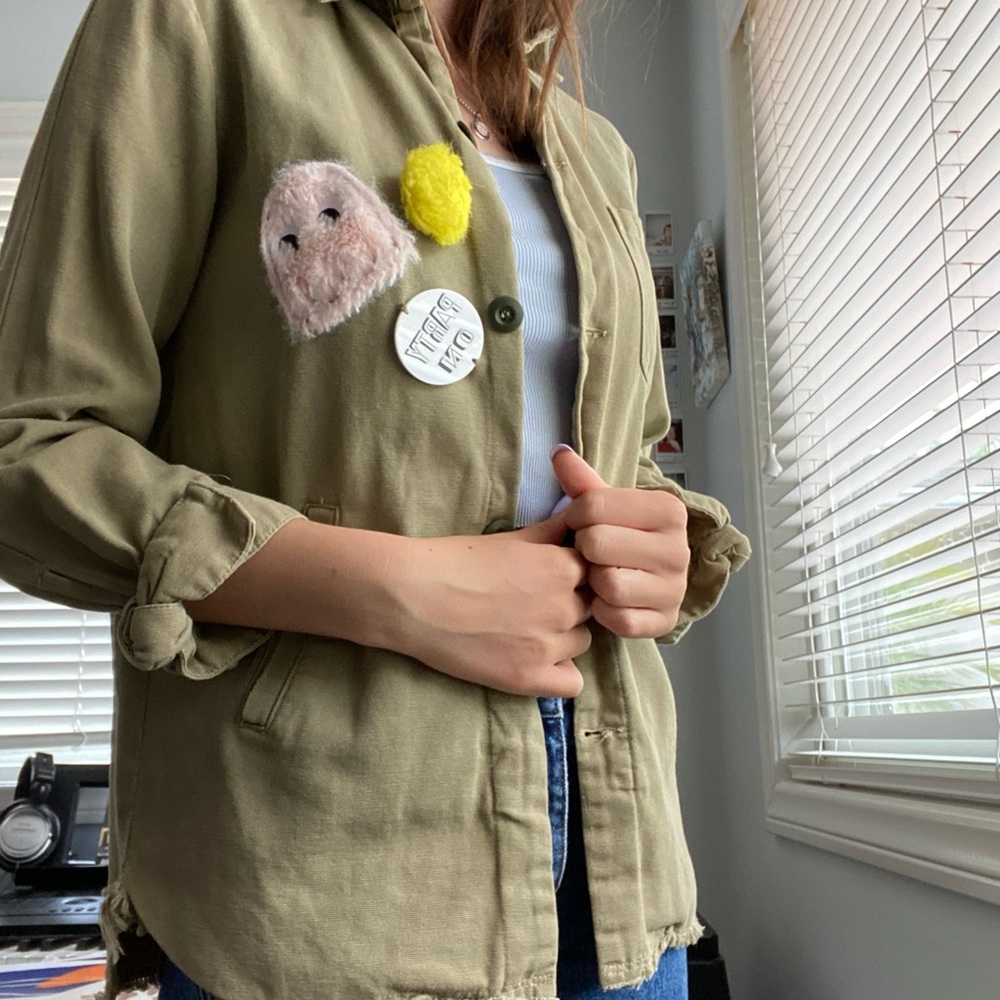 Zara Green Flannel Jacket with cute pins